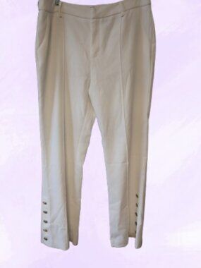 Aqua dress pant trousers buttoned ankles slacks career office in white size XL.